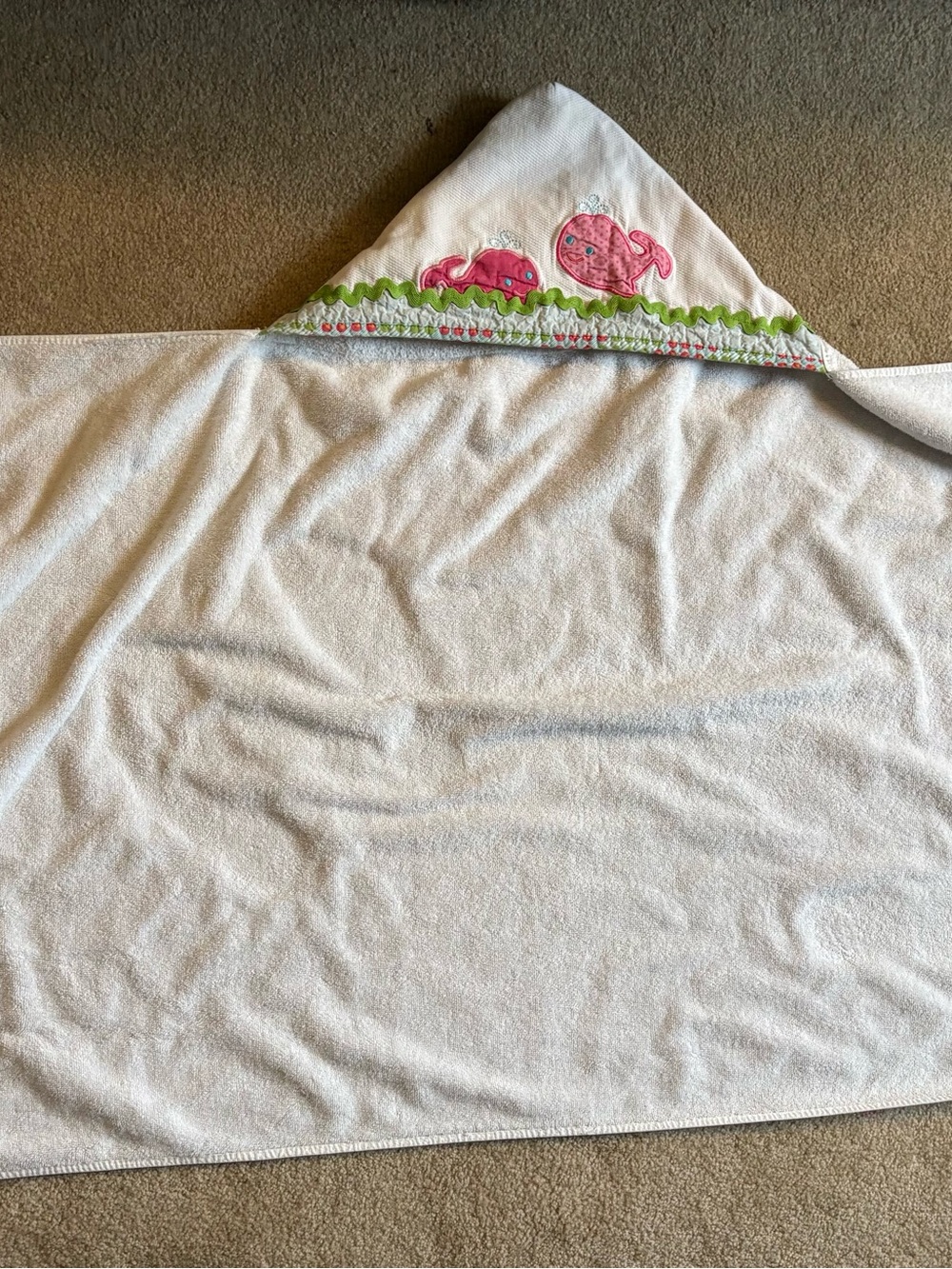 Hooded Baby Towel with Pink Whale Applique